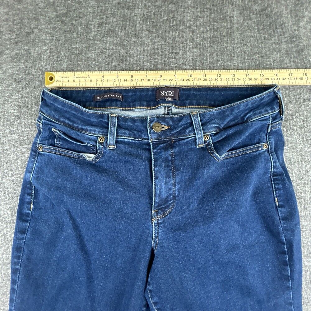 NYDJ Marilyn Straight Leg Dark Blue Denim Jeans Womens Size 12 Petite 31x31 Lift - Picture 8 of 12